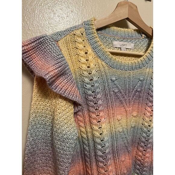 Ann Taylor Loft Rainbow Pastel Ruffle Shoulder Sweater Women's Size Medium Soft - Picture 5 of 10